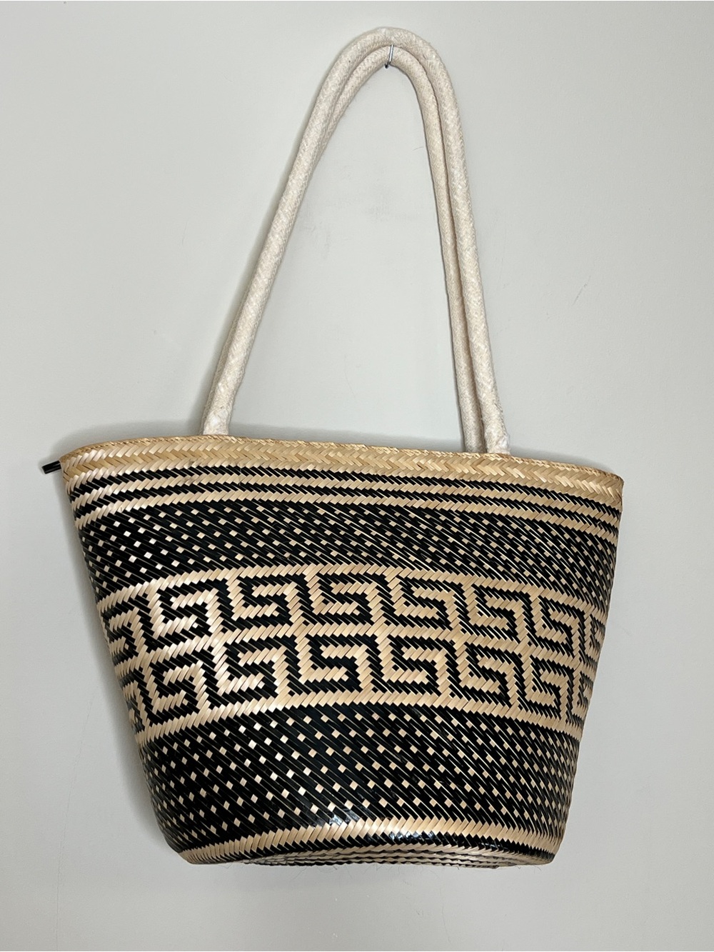 Woven Black & Natural Pattern Tote Bag